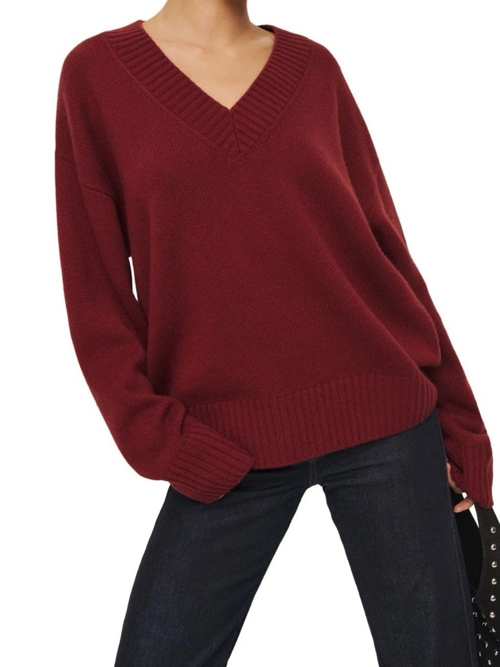 Reformation Jadey Cashmere Oversized V-neck Sweater Chianti Size Medium
